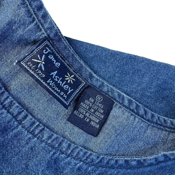 Jane Ashley Vintage 90s Denim Maxi Dress Plus 1X Floral Embroidery Cottagecore - Picture 8 of 12